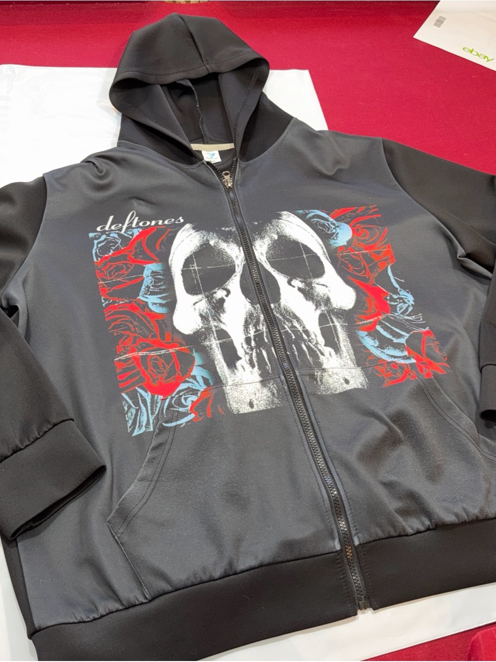 Deftones Skull Red Blue Roses BLACK ZIP front Hoodie Men’s 2XL rock Indie Metal